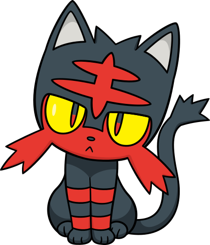 Litten gazing at the viewer with its head tilted.