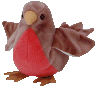 A gif of a Beanie Baby robin wiggling its wings.